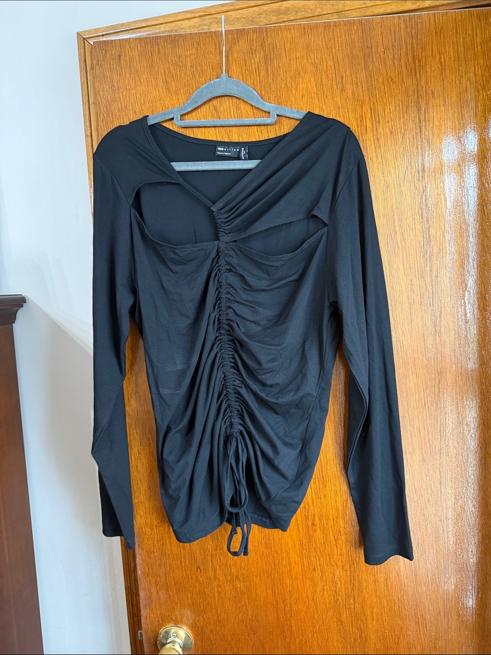 ASOS Black Ruched Long-Sleeve Top